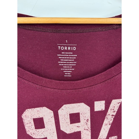 TORRID Womens Burgundy Gray 99 Percent Chance of Wine Baseball Tee Plus Size 1 - Picture 4 of 5
